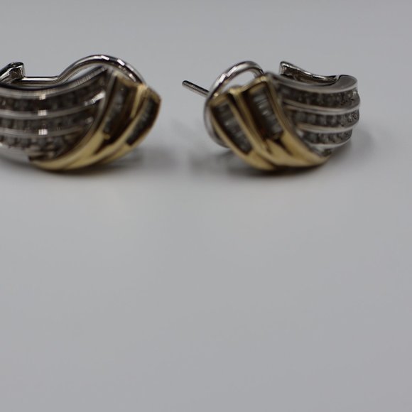 Lovely 14K Gold, Sterling, and Diamond Earrings – Omega Back - Picture 4 of 13